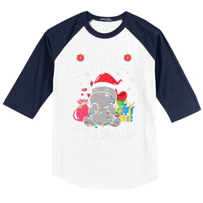 Christmas Hippopotamus Cute Xmas Hippo In Santa Hat Baseball Sleeve Shirt