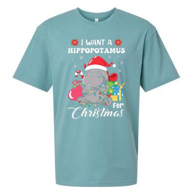 Christmas Hippopotamus Cute Xmas Hippo In Santa Hat Sueded Cloud Jersey T-Shirt