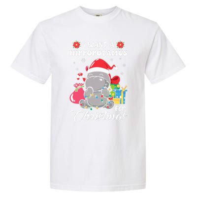 Christmas Hippopotamus Cute Xmas Hippo In Santa Hat Garment-Dyed Heavyweight T-Shirt