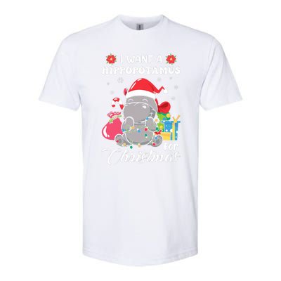 Christmas Hippopotamus Cute Xmas Hippo In Santa Hat Softstyle CVC T-Shirt