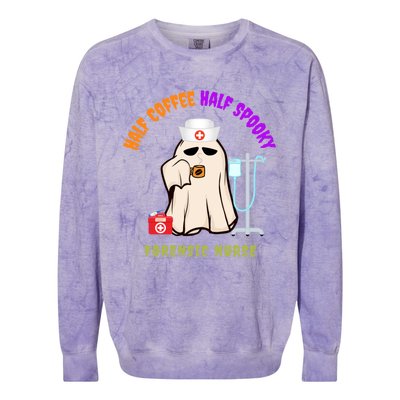 Cute Half Coffee Half Spooky Halloween Forensic Nurse Funny Gift Colorblast Crewneck Sweatshirt