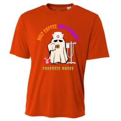 Cute Half Coffee Half Spooky Halloween Forensic Nurse Funny Gift Cooling Performance Crew T-Shirt