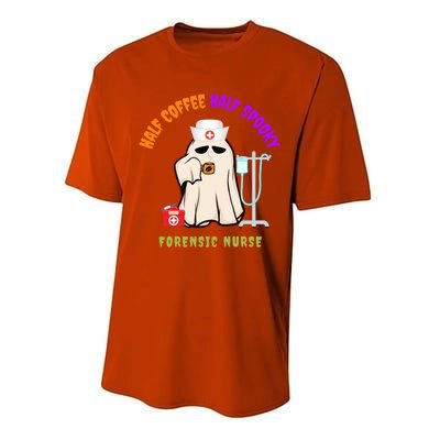 Cute Half Coffee Half Spooky Halloween Forensic Nurse Funny Gift Performance Sprint T-Shirt