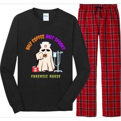 Cute Half Coffee Half Spooky Halloween Forensic Nurse Funny Gift Long Sleeve Pajama Set