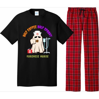 Cute Half Coffee Half Spooky Halloween Forensic Nurse Funny Gift Pajama Set