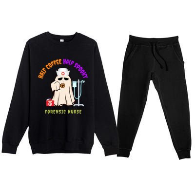 Cute Half Coffee Half Spooky Halloween Forensic Nurse Funny Gift Premium Crewneck Sweatsuit Set