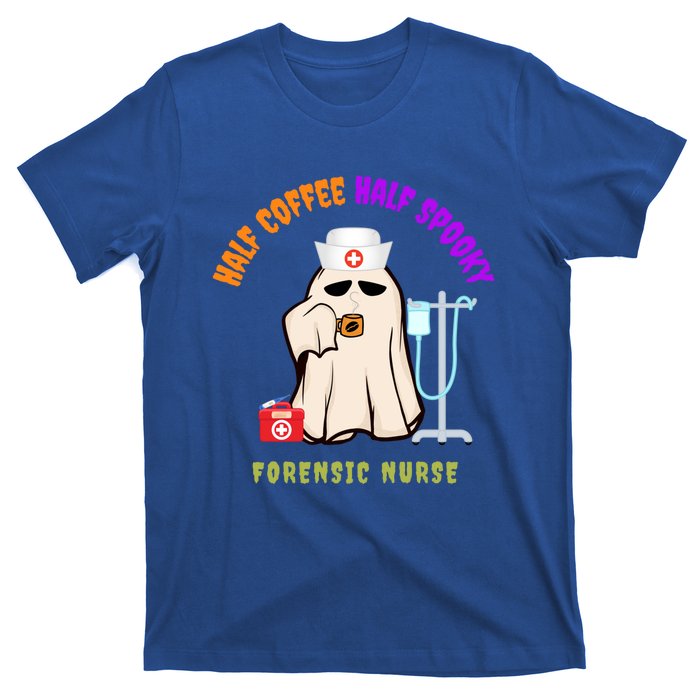 Cute Half Coffee Half Spooky Halloween Forensic Nurse Funny Gift T-Shirt