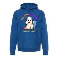 Cute Half Coffee Half Spooky Halloween Forensic Nurse Funny Gift Premium Hoodie