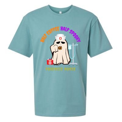 Cute Half Coffee Half Spooky Halloween Forensic Nurse Funny Gift Sueded Cloud Jersey T-Shirt