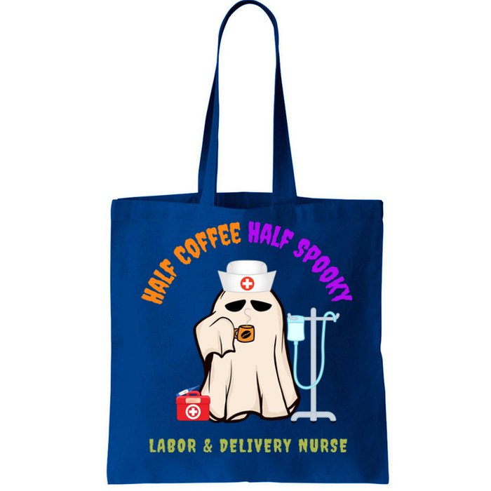 Cute Half Coffee Half Spooky Halloween Labor And Del Nurse Funny Gift Tote Bag