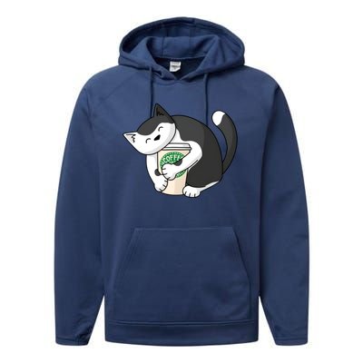 Coffee Hug Cat Coffee Lover Kitten Cute Pet Performance Fleece Hoodie