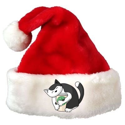 Coffee Hug Cat Coffee Lover Kitten Cute Pet Premium Christmas Santa Hat