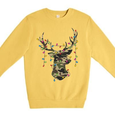 Christmas Holiday Camo Hunting Reindeer Deer Xmas Lights Premium Crewneck Sweatshirt