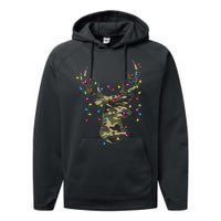 Christmas Holiday Camo Hunting Reindeer Deer Xmas Lights Performance Fleece Hoodie