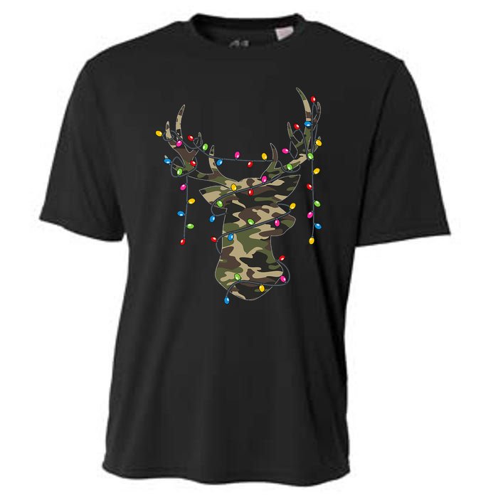 Christmas Holiday Camo Hunting Reindeer Deer Xmas Lights Cooling Performance Crew T-Shirt