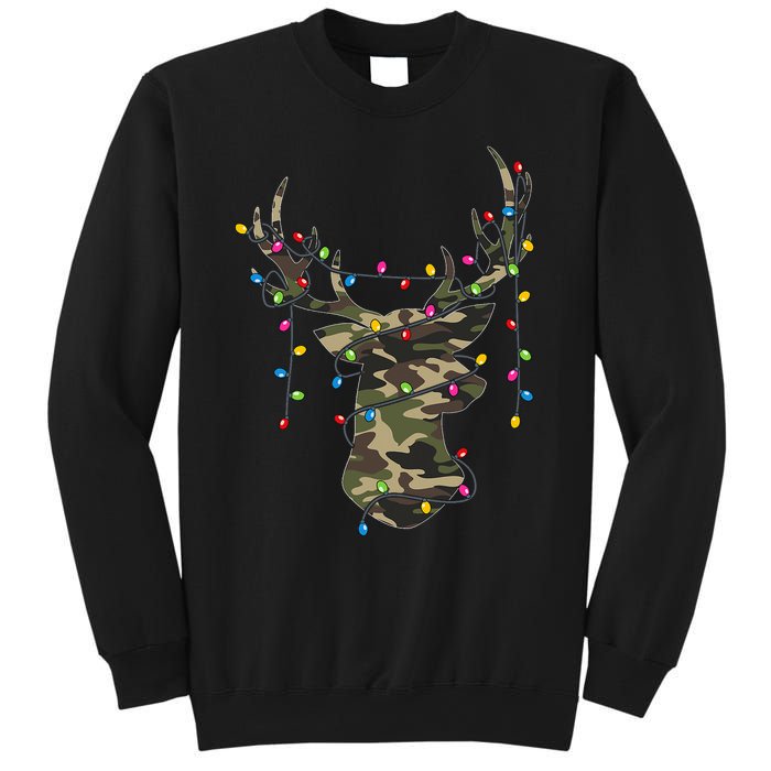 Christmas Holiday Camo Hunting Reindeer Deer Xmas Lights Sweatshirt