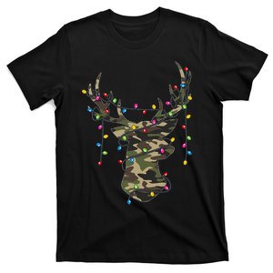 Christmas Holiday Camo Hunting Reindeer Deer Xmas Lights T-Shirt