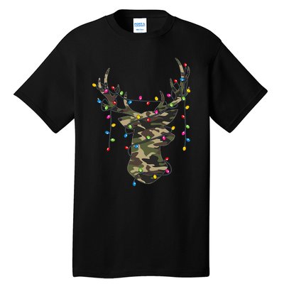 Christmas Holiday Camo Hunting Reindeer Deer Xmas Lights Tall T-Shirt