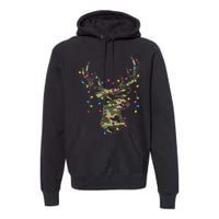 Christmas Holiday Camo Hunting Reindeer Deer Xmas Lights Premium Hoodie