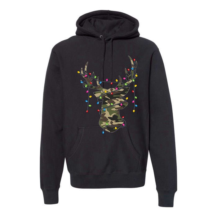 Christmas Holiday Camo Hunting Reindeer Deer Xmas Lights Premium Hoodie