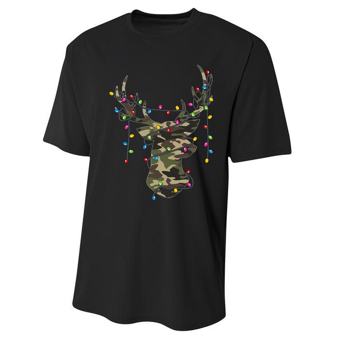 Christmas Holiday Camo Hunting Reindeer Deer Xmas Lights Performance Sprint T-Shirt