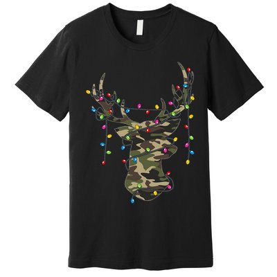 Christmas Holiday Camo Hunting Reindeer Deer Xmas Lights Premium T-Shirt