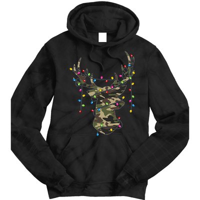 Christmas Holiday Camo Hunting Reindeer Deer Xmas Lights Tie Dye Hoodie