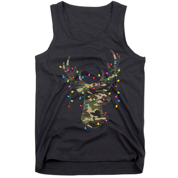 Christmas Holiday Camo Hunting Reindeer Deer Xmas Lights Tank Top