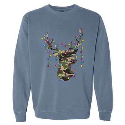 Christmas Holiday Camo Hunting Reindeer Deer Xmas Lights Garment-Dyed Sweatshirt