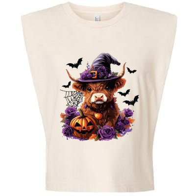 Cute Highland Cow Halloween Highland Cow Witch Cow Lover Garment-Dyed Women's Muscle Tee