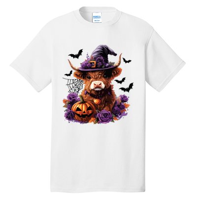 Cute Highland Cow Halloween Highland Cow Witch Cow Lover Tall T-Shirt