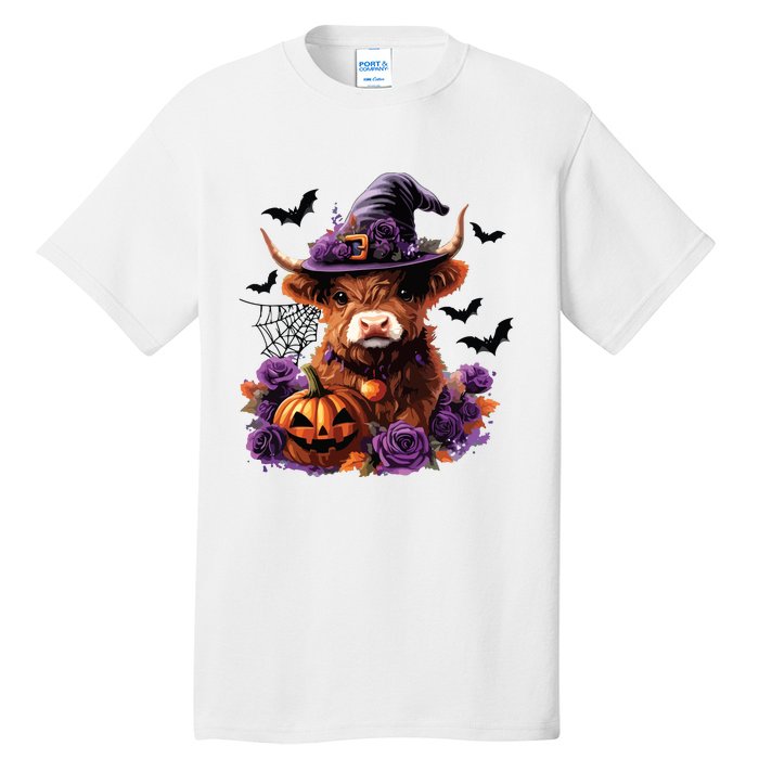 Cute Highland Cow Halloween Highland Cow Witch Cow Lover Tall T-Shirt