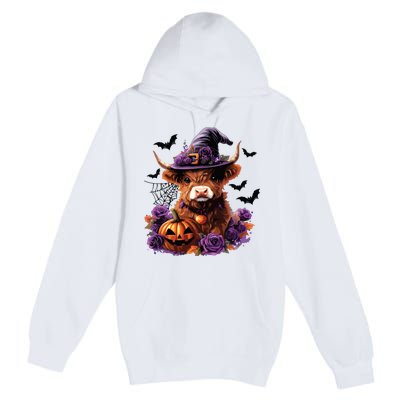 Cute Highland Cow Halloween Highland Cow Witch Cow Lover Premium Pullover Hoodie