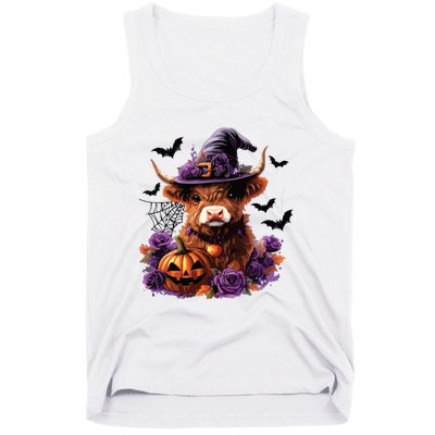 Cute Highland Cow Halloween Highland Cow Witch Cow Lover Tank Top