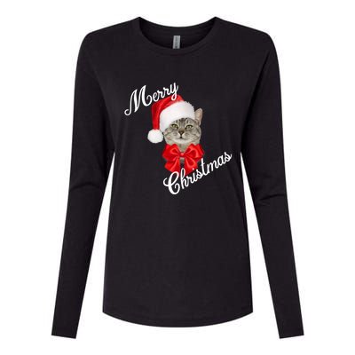 Christmas Holiday Cat Santa Merry Funny Gift Womens Cotton Relaxed Long Sleeve T-Shirt