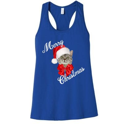 Christmas Holiday Cat Santa Merry Funny Gift Women's Racerback Tank