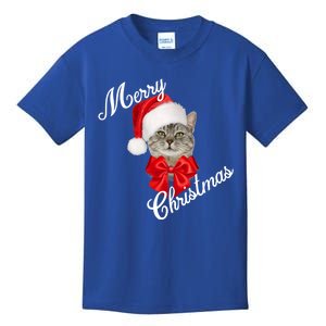 Christmas Holiday Cat Santa Merry Funny Gift Kids T-Shirt