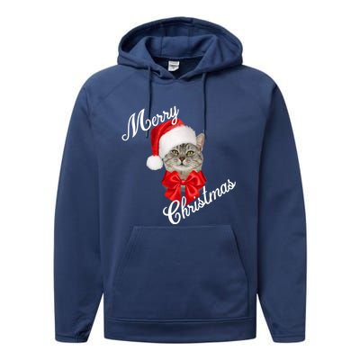 Christmas Holiday Cat Santa Merry Funny Gift Performance Fleece Hoodie