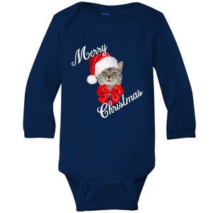 Christmas Holiday Cat Santa Merry Funny Gift Baby Long Sleeve Bodysuit