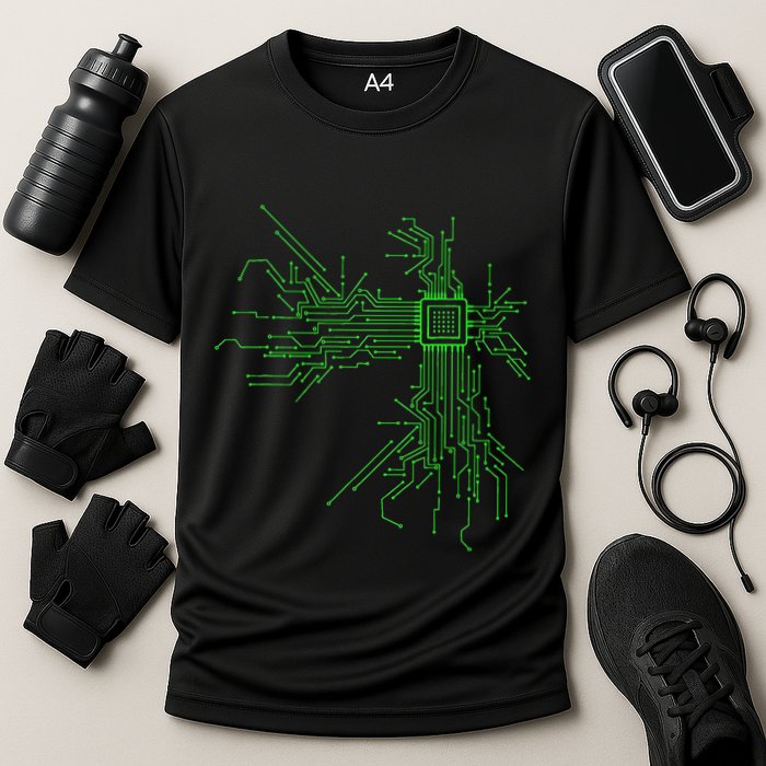Cpu Heart Circuit Board Funny Programmer Technology Core Cooling Performance Crew T-Shirt
