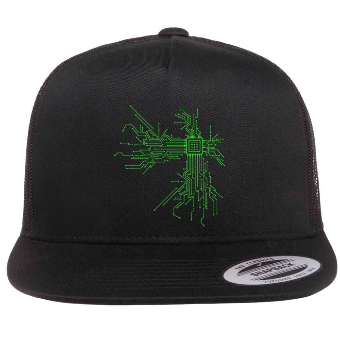 Cpu Heart Circuit Board Funny Programmer Technology Core Flat Bill Trucker Hat
