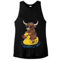 Cute Highland Cow Duck Pool Float Summer Vibes Swimming Ladies PosiCharge Tri-Blend Wicking Tank
