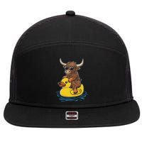 Cute Highland Cow Duck Pool Float Summer Vibes Swimming 7 Panel Mesh Trucker Snapback Hat