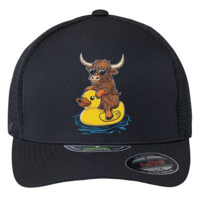 Cute Highland Cow Duck Pool Float Summer Vibes Swimming Flexfit Unipanel Trucker Cap