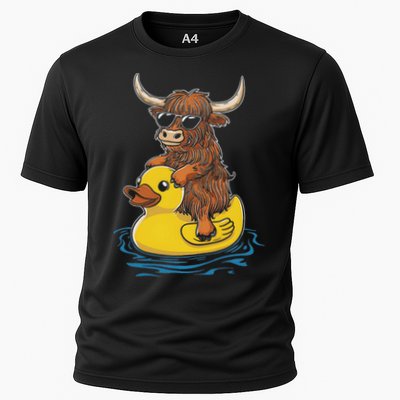 Cute Highland Cow Duck Pool Float Summer Vibes Swimming Performance Shirt