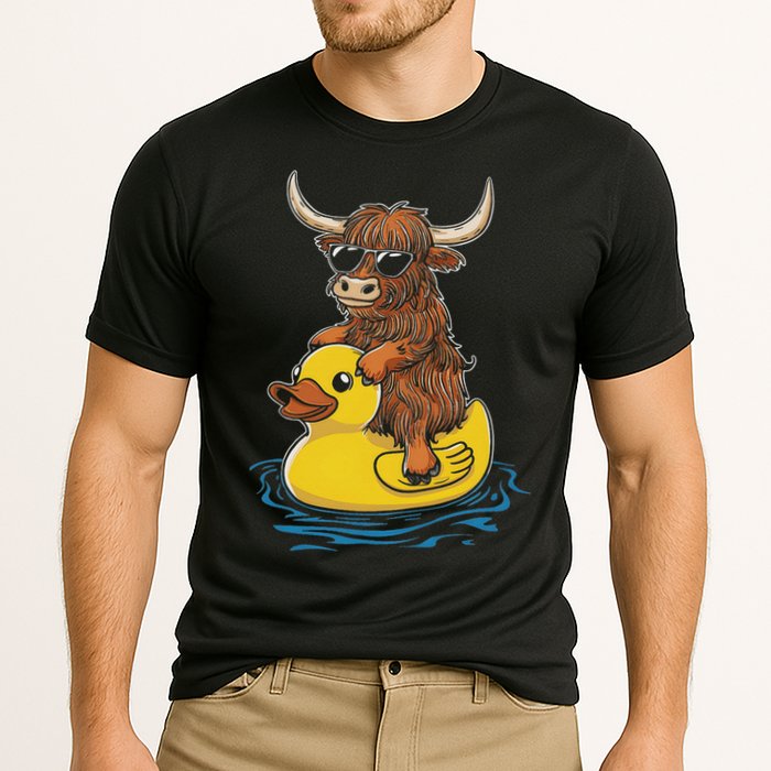 Cute Highland Cow Duck Pool Float Summer Vibes Swimming Performance Shirt