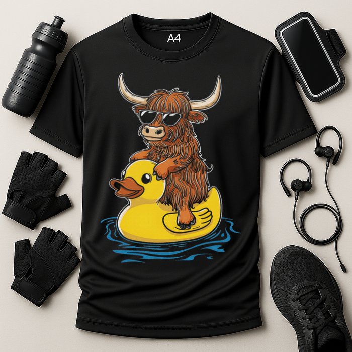 Cute Highland Cow Duck Pool Float Summer Vibes Swimming Performance Shirt
