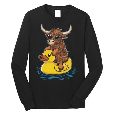 Cute Highland Cow Duck Pool Float Summer Vibes Swimming Long Sleeve Shirt