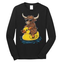 Cute Highland Cow Duck Pool Float Summer Vibes Swimming Long Sleeve Shirt