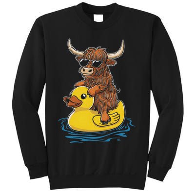 Cute Highland Cow Duck Pool Float Summer Vibes Swimming Sweatshirt